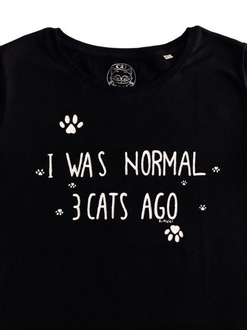 Hand painted T-shirt-I was normal 3 Cats Ago (Black), Women