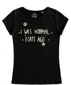 Hand painted T-shirt-I was normal 3 Cats Ago (Black), Women