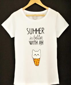 Hand painted T-shirt-Icecream Cat, Women