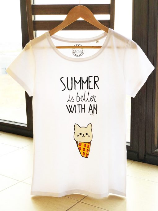 Hand painted T-shirt-Icecream Cat, Women