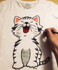 Hand painted T-shirt-Happy Cat, Women