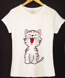 Hand painted T-shirt-Happy Cat, Women
