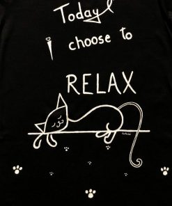 Hand painted T-shirt-Lazy Cat and Paws, Women