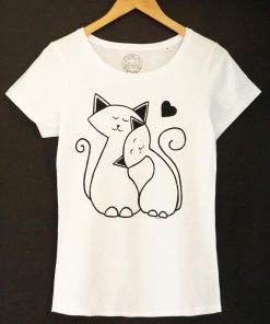 Hand painted T-shirt-Cats in love, Women