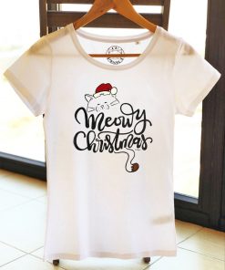 Hand painted T-shirt-Meowy Christmas, Women