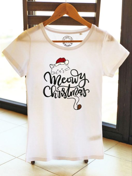 Hand painted T-shirt-Meowy Christmas, Women