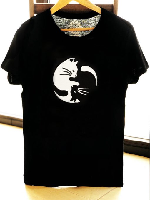 Hand painted T-shirt-Yin and Yang Cats,Men