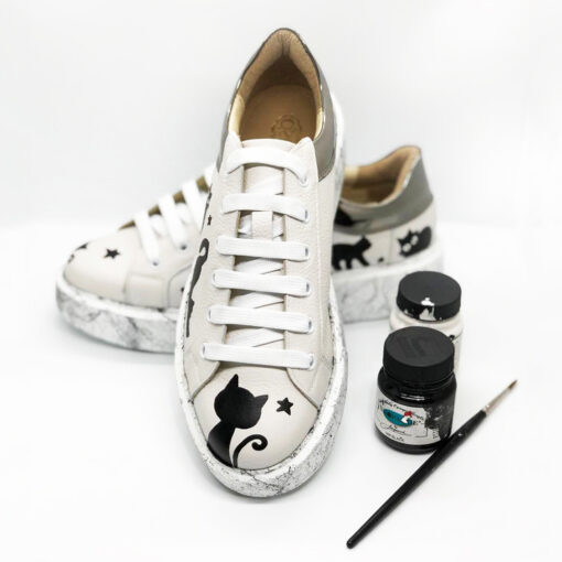 Hand painted Natural Leather Shoes-Magic CATS