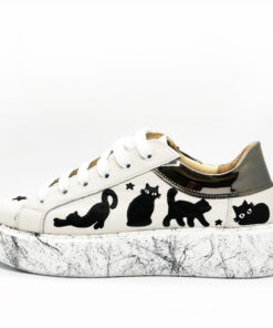 Hand painted Natural Leather Shoes-Magic CATS