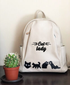 Hand Painted Natural Leather Backpack-Cat Lady