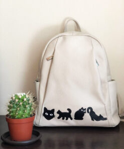 Hand Painted Natural Leather Backpack-Cats in Black