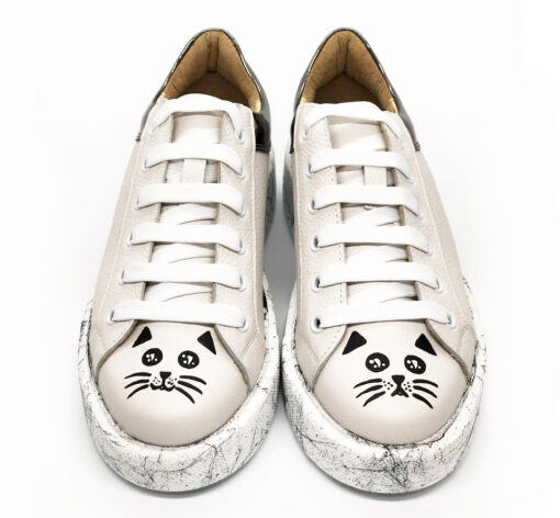 Hand painted Natural Leather Shoes-Sweet Cats