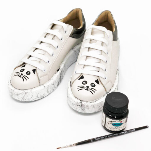 Hand painted Natural Leather Shoes-Sweet Cats