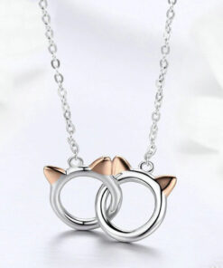 Cats Pair Silver Necklace