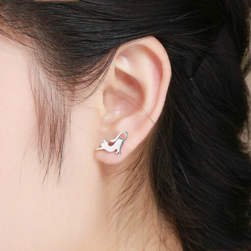 Elegant Cats Silver Earrings