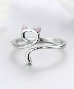 Cat with Pink Ears Silver Ring