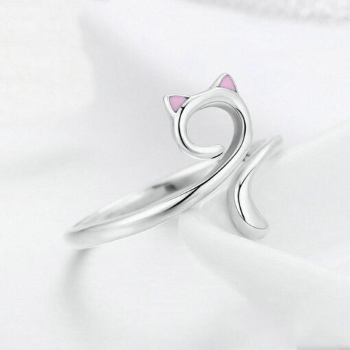 Cat with Pink Ears Silver Ring