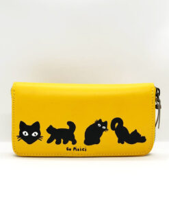 Hand Painted Natural Leather Wallet-Cats in Black, Yellow