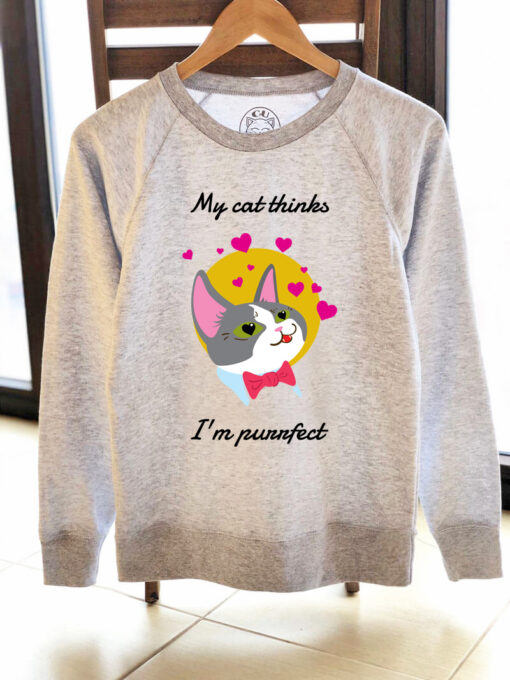 Printed Sweatshirt-My cat thinks I’m purrfect, Women