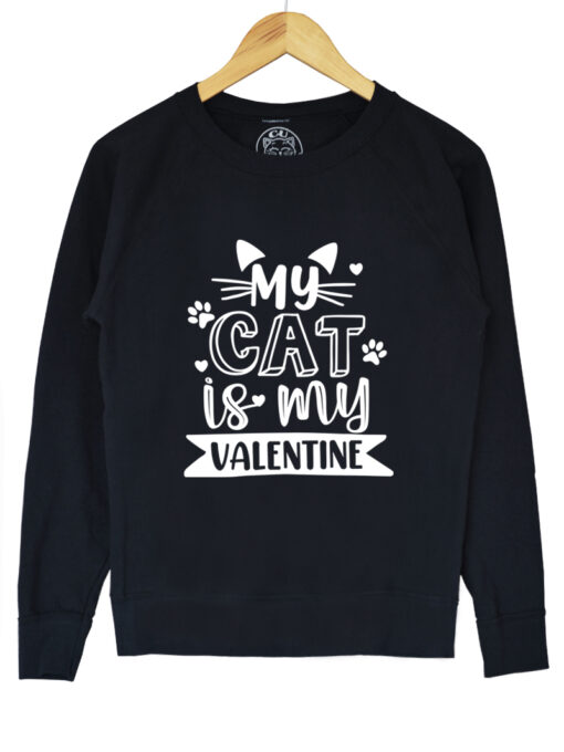 Printed sweatshirt-My Cat is My Valentine, Women-Black