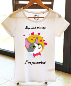 Organic cotton T-shirt- My cat thinks I’m purrfect, Women-Model 2