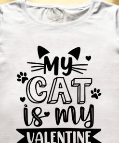 Organic Cotton T-Shirt-My Cat is My Valentine, Women-White