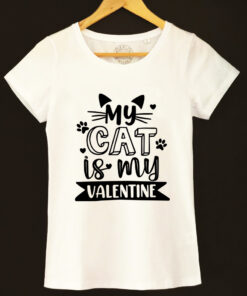 Organic Cotton T-Shirt-My Cat is My Valentine, Women-White
